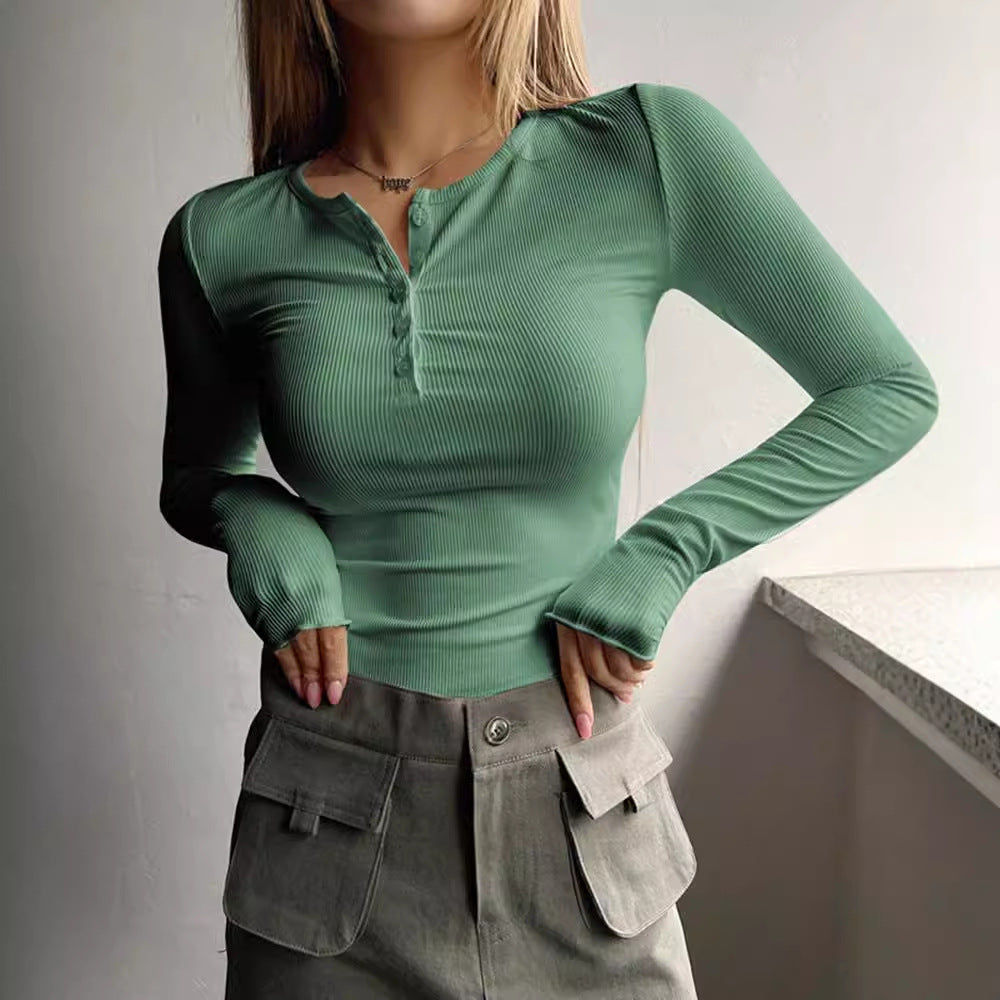 Women's Button Rib Slim Fit Knitted Knitwear