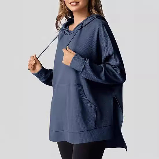 Pull tricoté à fente latérale pour femme avec poche