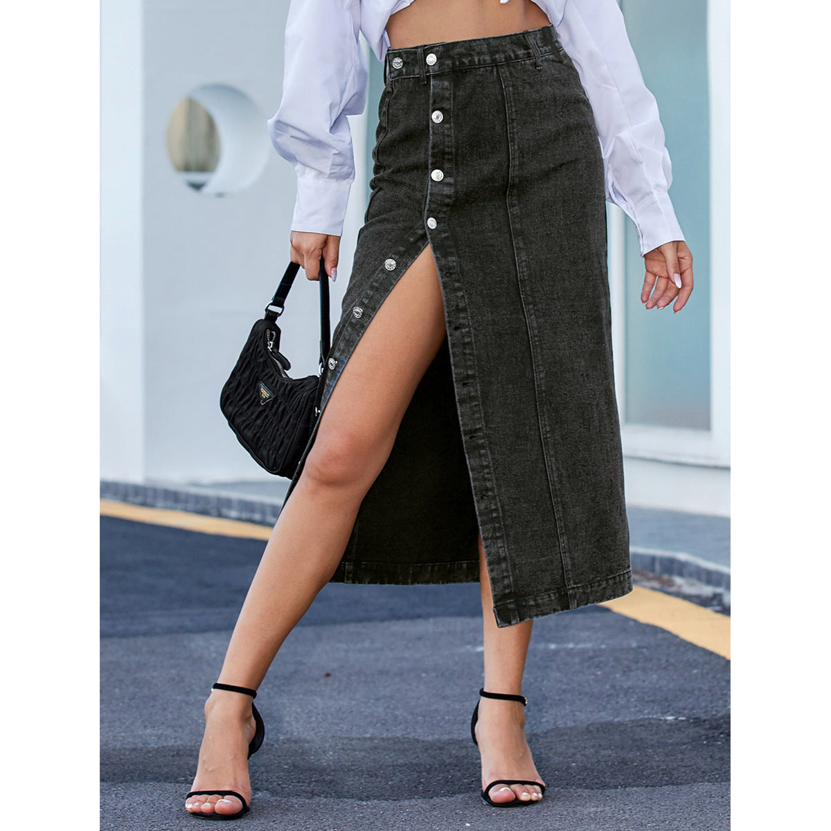 Women's Irregular Slit Denim High Waist Long Clothing