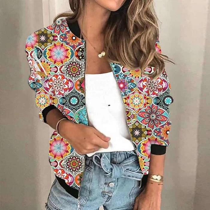 Women's Charming Autumn Casual Printed Zipper Jackets