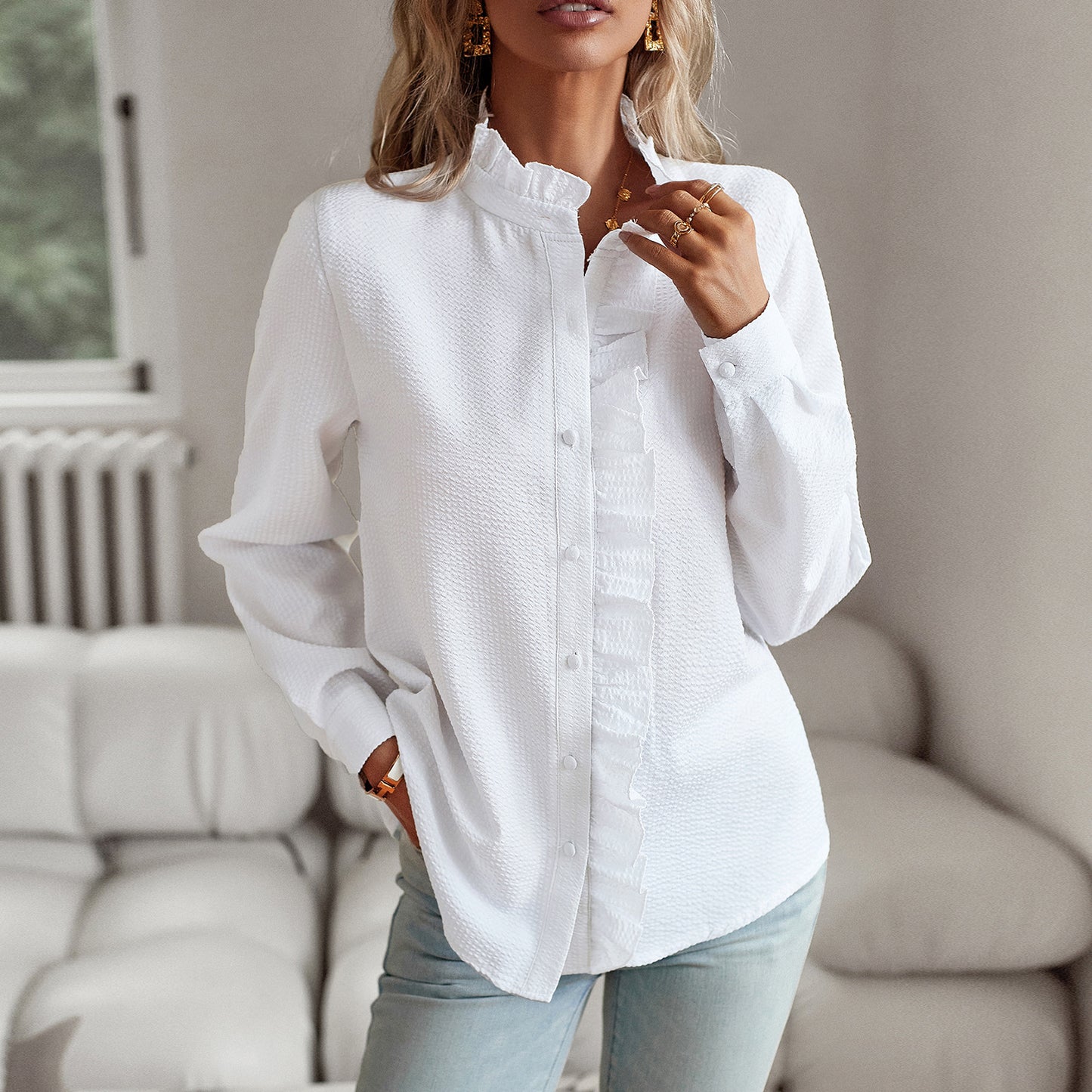 Women's Attractive Long-sleeved Shirt Temperament Commute Blouses