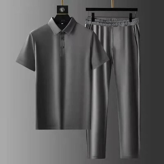 Ensemble deux pièces pour homme avec manches en soie glacée extensible