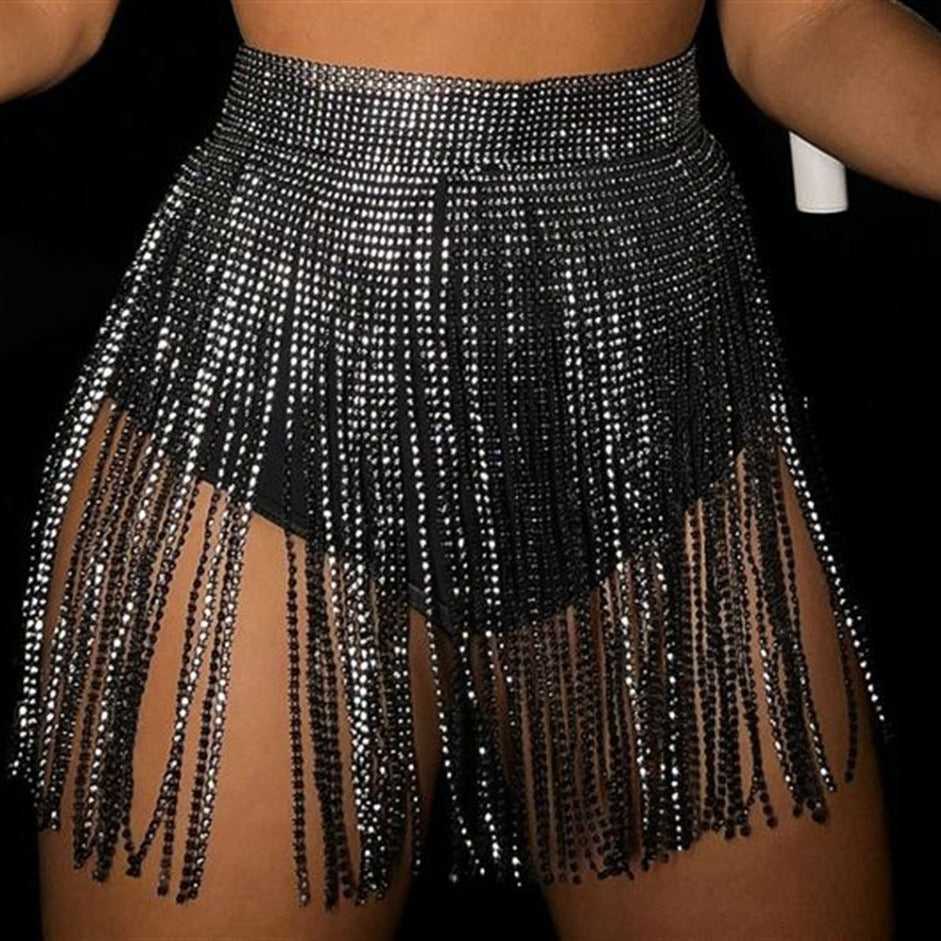 Women's Rhinestone Fishnet Sexy Temperament Strap Stitching Skirts