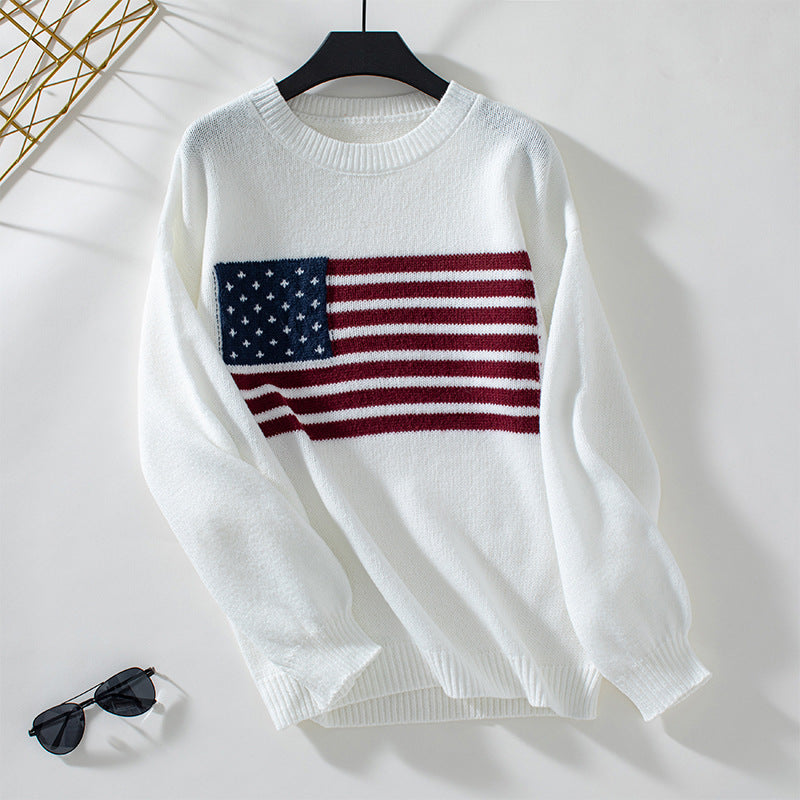 Women's Graceful Flag Pullover Round Neck Sweaters