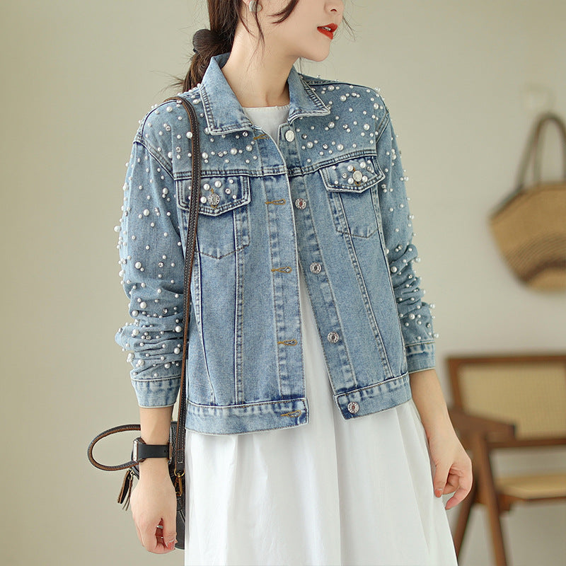 Women's Rivets Denim Long-sleeved Korean Loose Slimming Jackets