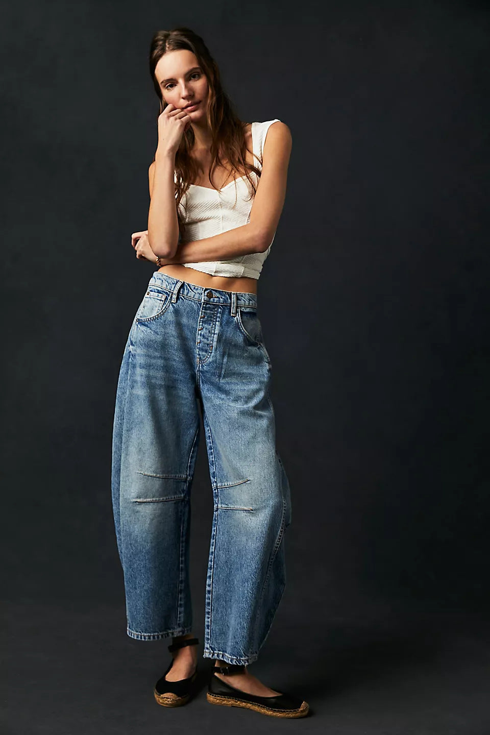 Women's Fashion Casual Loose Waist Washed Denim Jeans