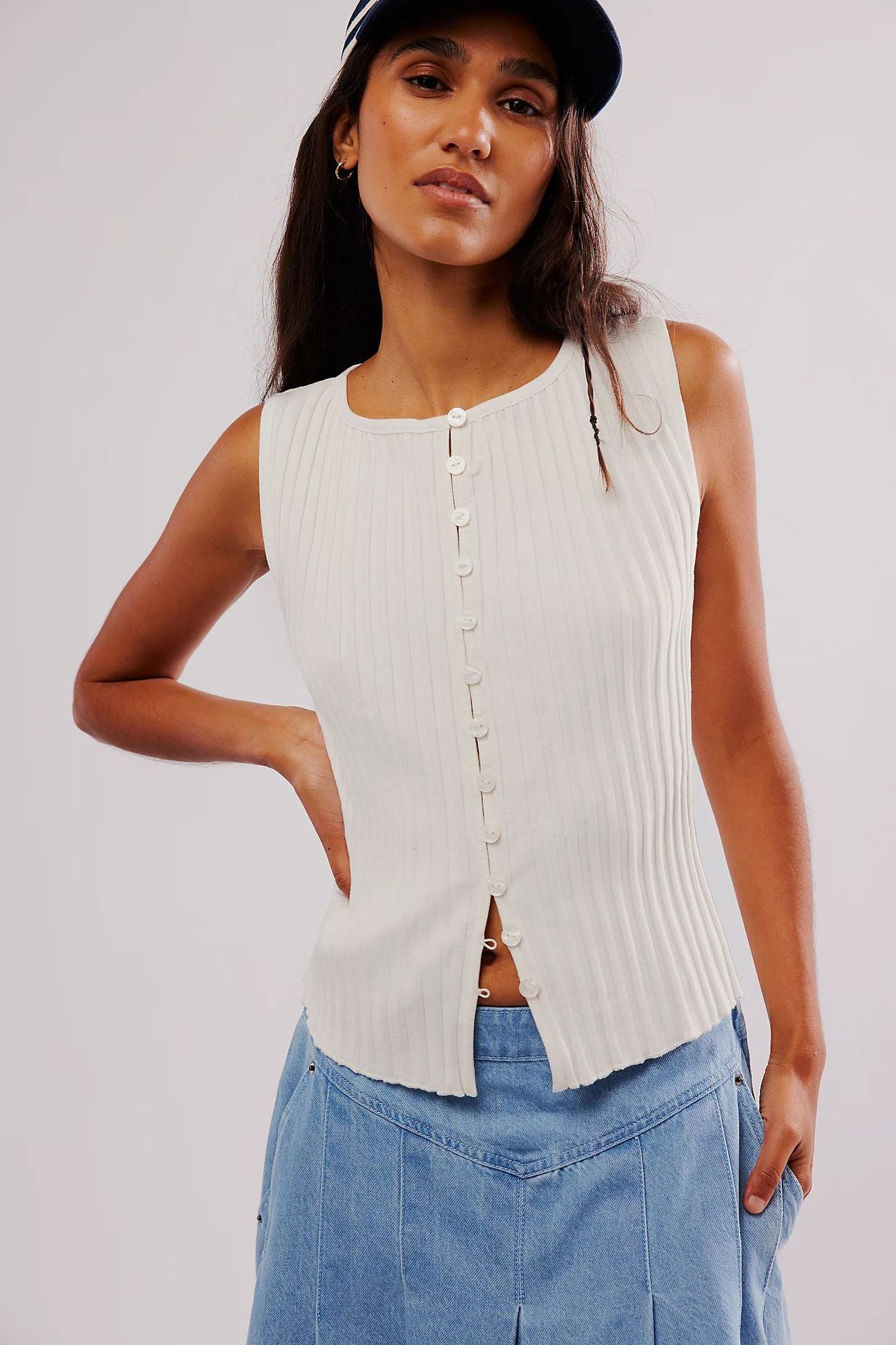 Women's Wear Sunken Stripe Breasted Sleeveless Woolen Vests