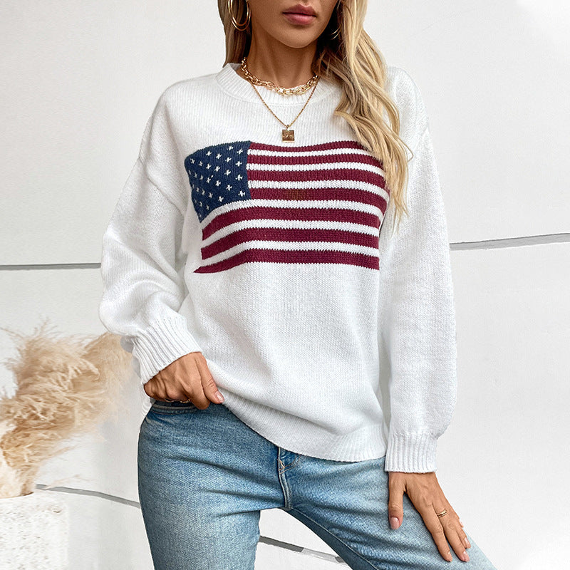 Women's Graceful Flag Pullover Round Neck Sweaters