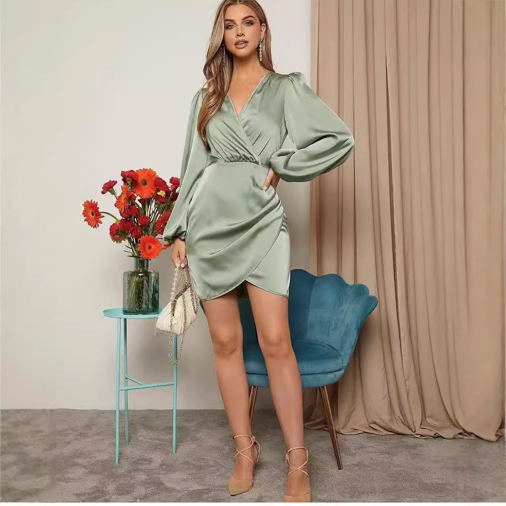 Women's Fashionable Cross Long Sleeve Slim Fit Dresses