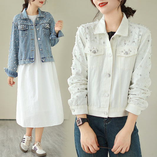 Women's Rivets Denim Long-sleeved Korean Loose Slimming Jackets