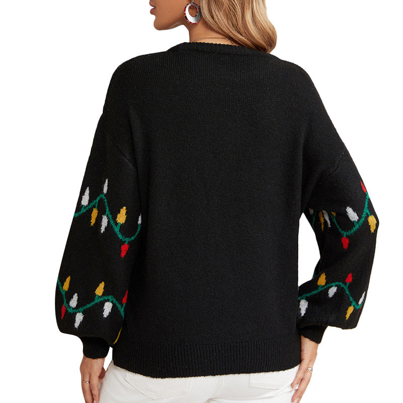 Women's Christmas Lights Sweet Slipover Loose Sweaters