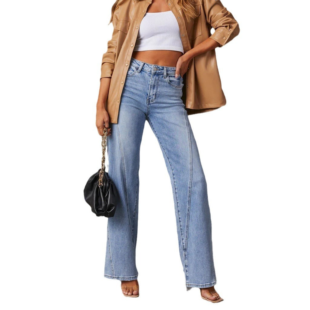 Women's High Waist Loose Denim Trousers Fashion Jeans