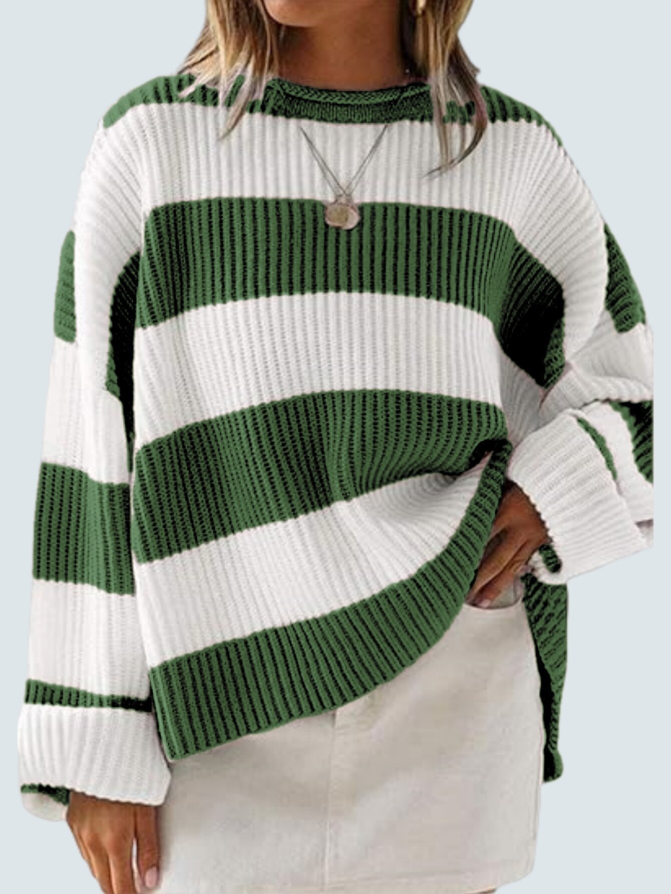 Women's Long Sleeve Striped Clothes Flared Sleeves Sweaters