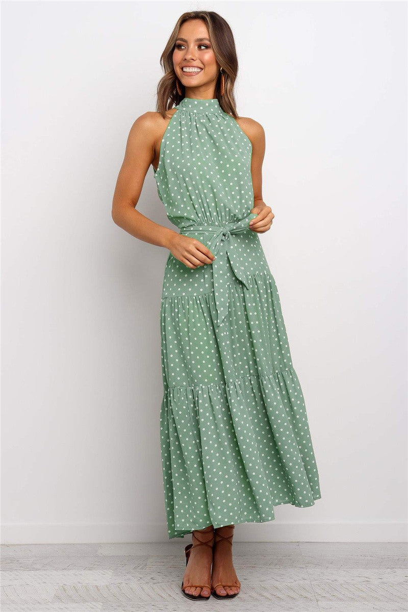 Color Halter Polka Dot Print Dress Dresses