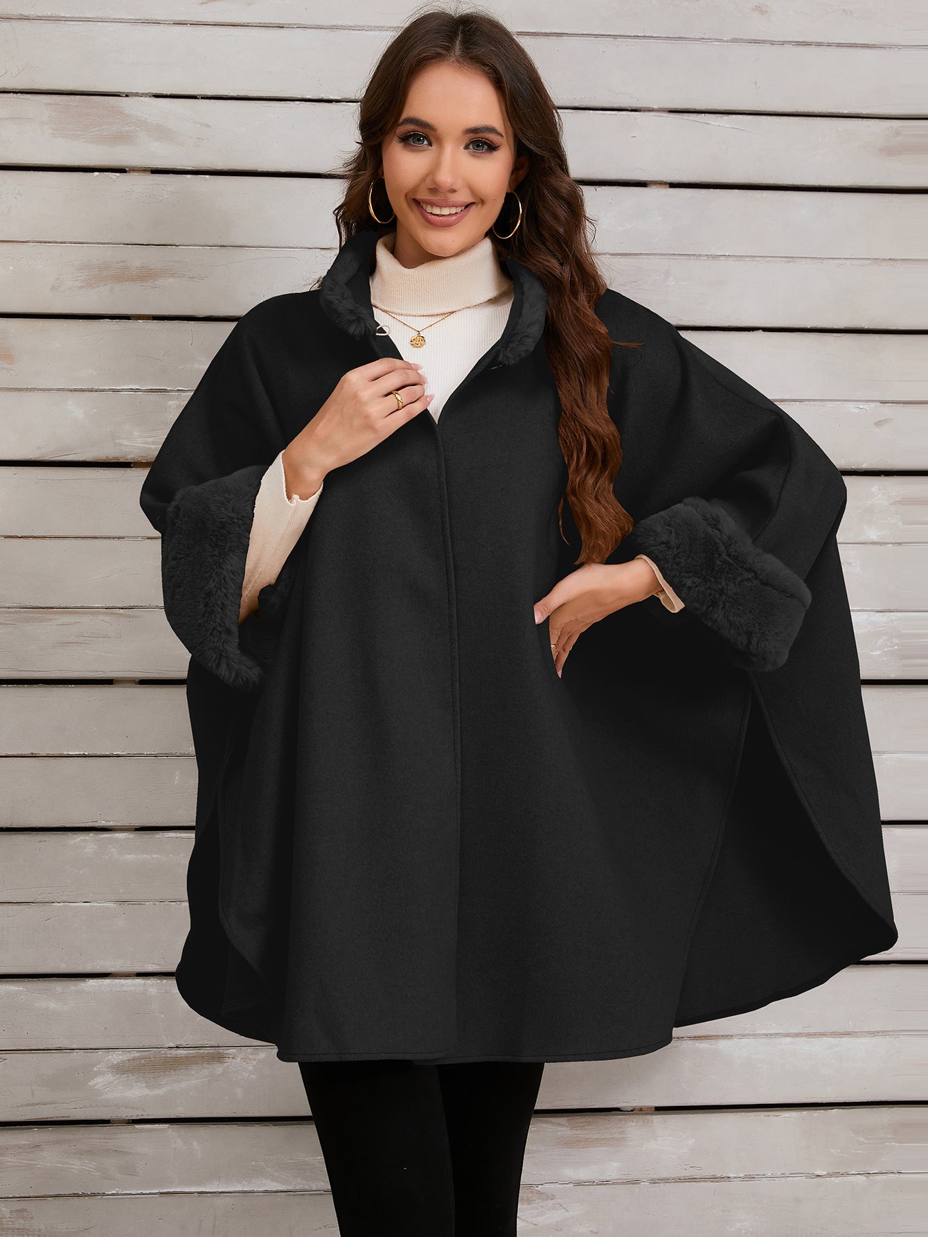 Women's Fur Collar Cloak Robe Casual Retro Coats