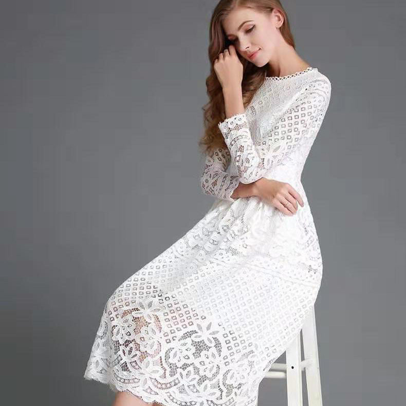 Women's Dress Round Neck Simple Hollow Lace Dresses