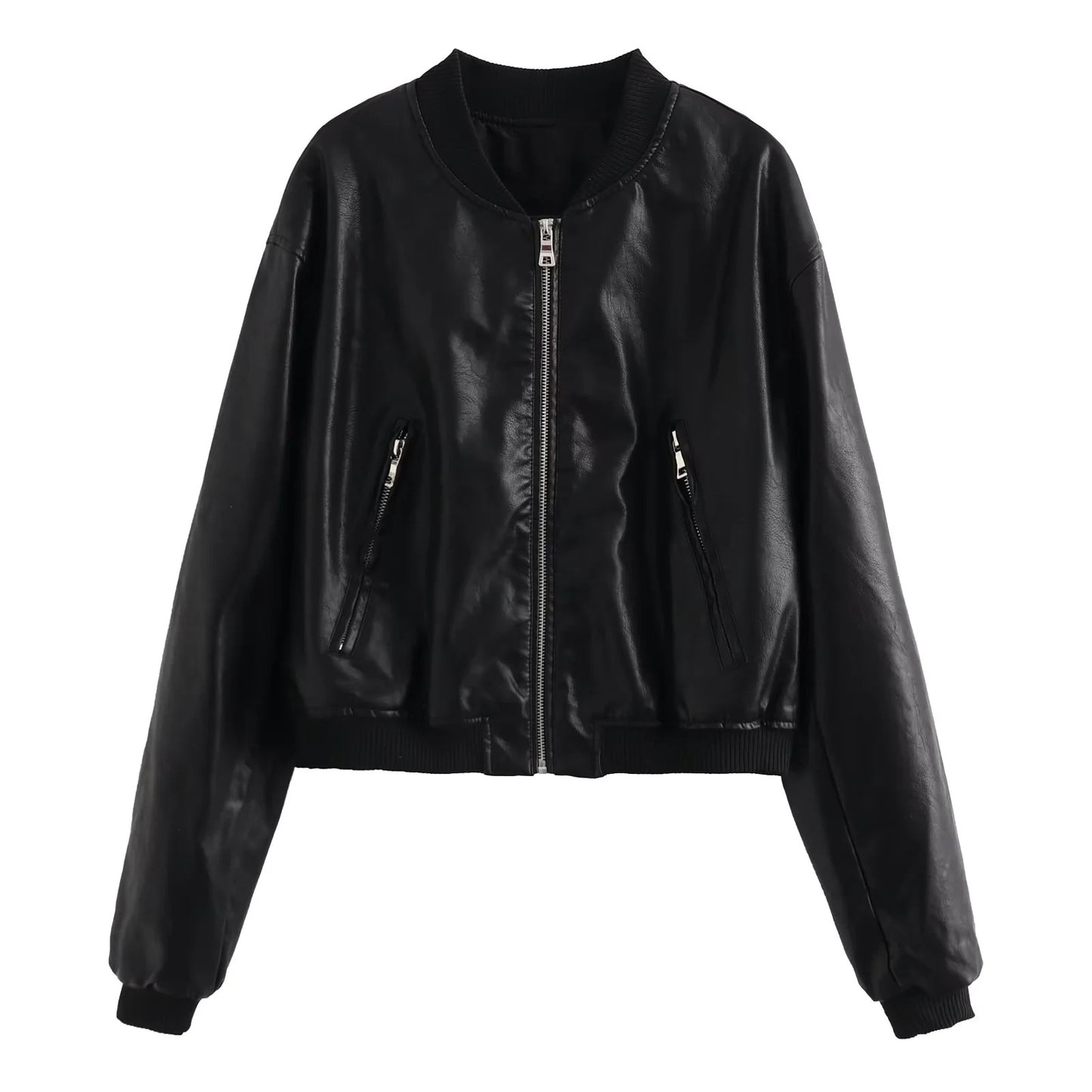 Women's Autumn American Stand Collar Faux Leather Jackets