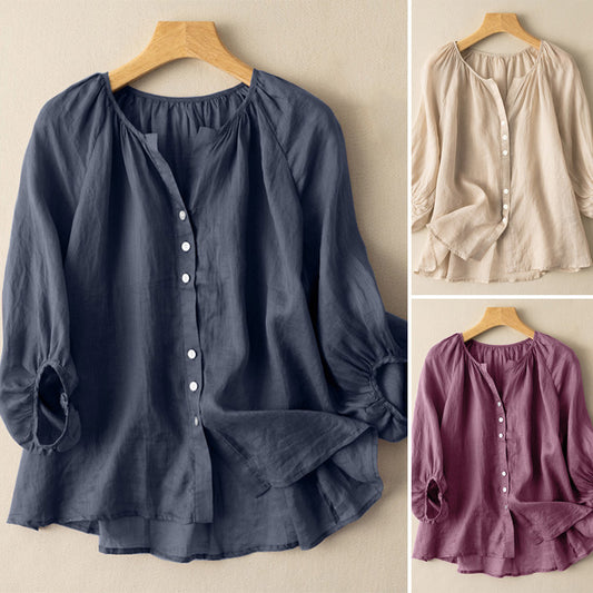 Women's Shirt Casual Solid Color Waist Loose Blouses