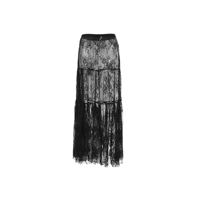 Women's Black Sexy Lace High Waist Commuter Skirts