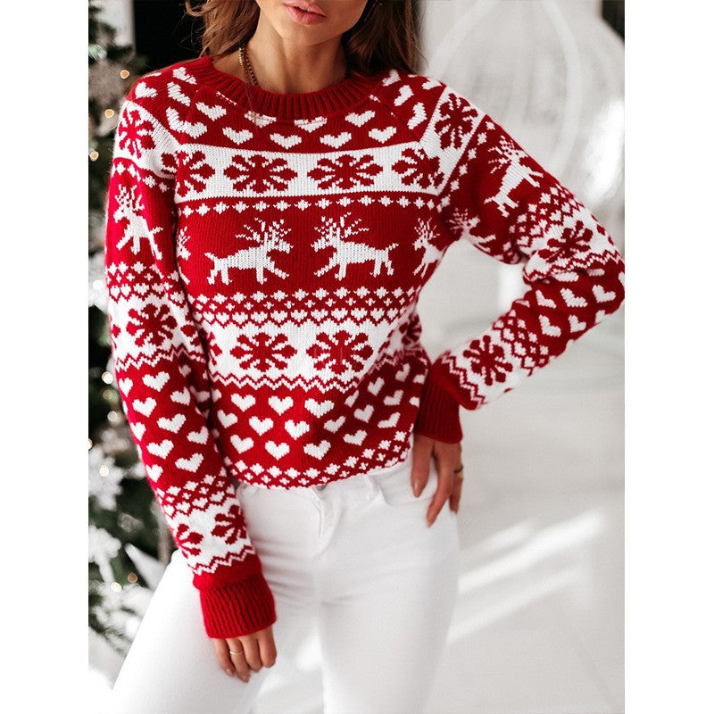 Women's Knitted Christmas Snowflake Long Sleeve Knitwear