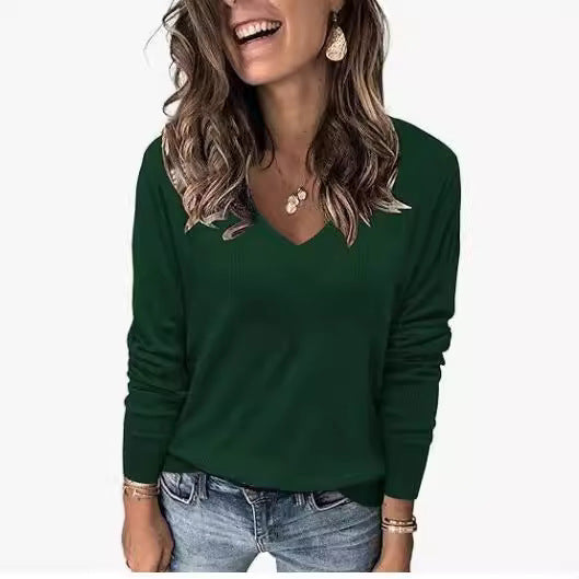 Women's Casual Solid Color Ribbed Long Sleeve Sweaters