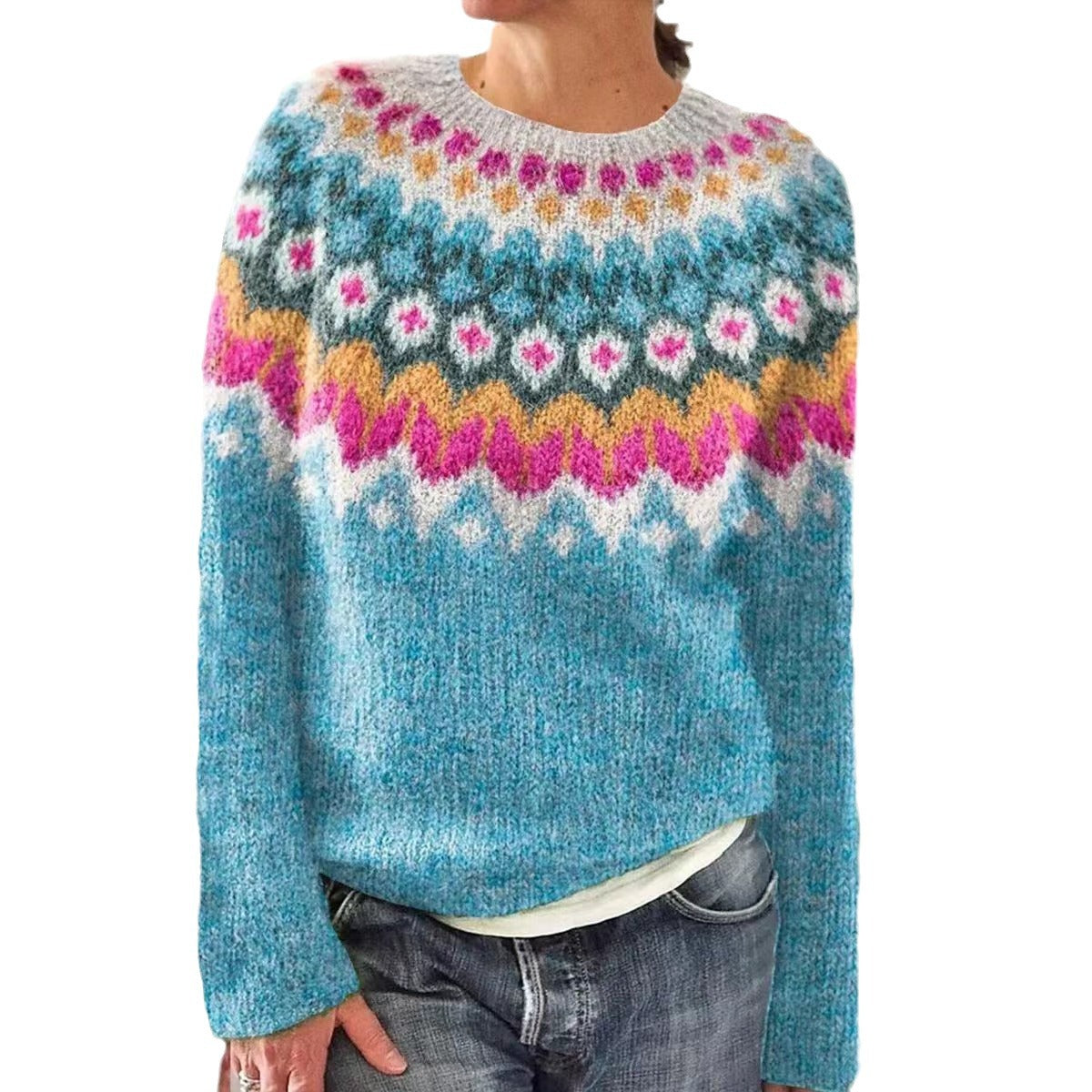 Women's Round Neck Multicolor Loose Fashion Pullover Sweaters