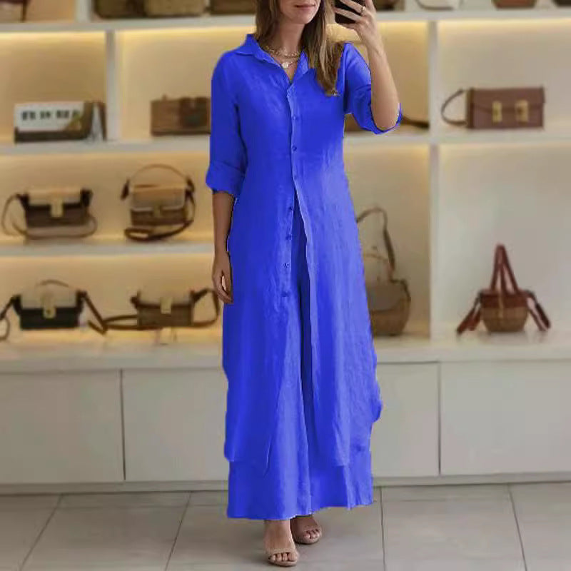 Elegant Cotton Linen Tight Waist Long Shirt Pants