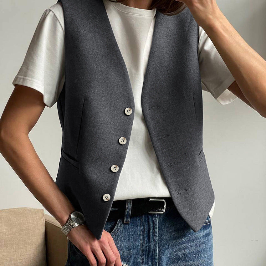 Gilet sans manches minimaliste neutre gris pour femme