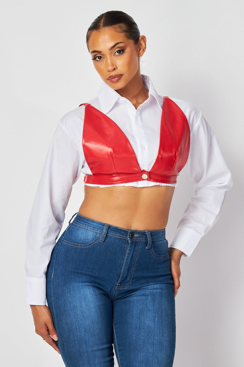 Women's Spring Long Sleeves Cropped Personalized Shirt Blouses