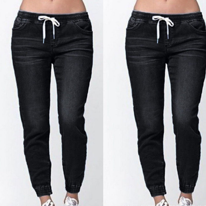 Women's Elastic Waist Casual Green Skinny Jeans