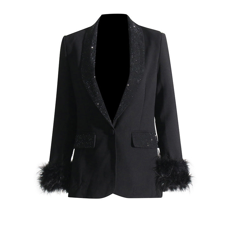 Fashionable Female Classic Style Stitching Ostrich Blazers