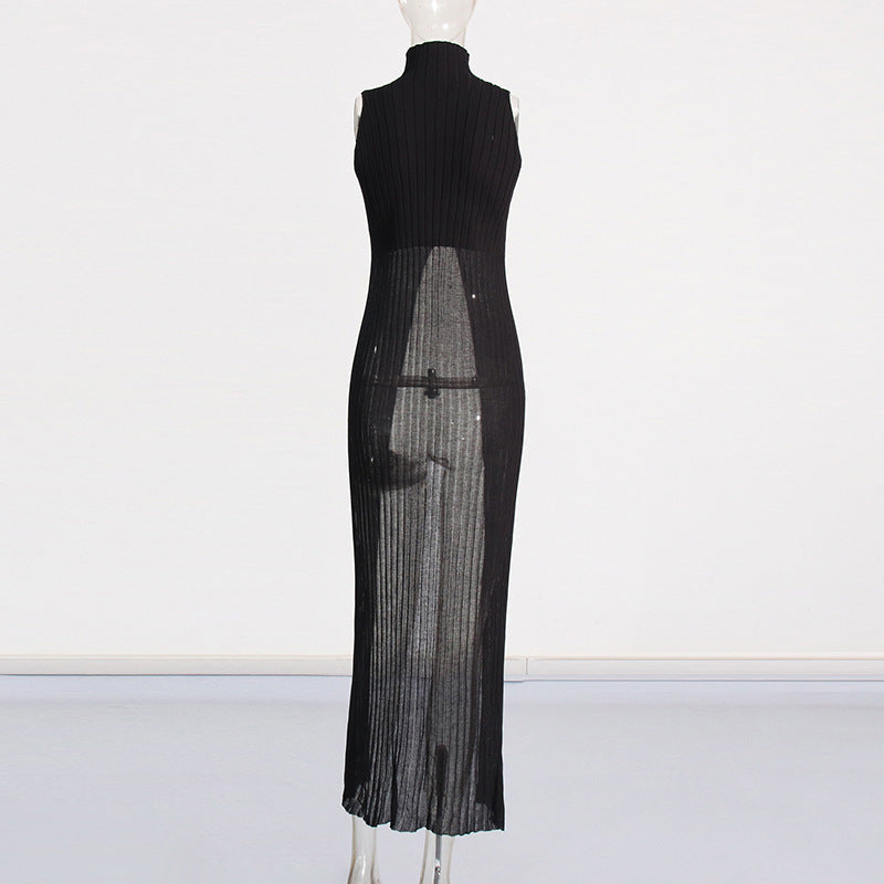 Turtleneck Sleeveless Design Slit Knitted Temperament Slim Sweaters