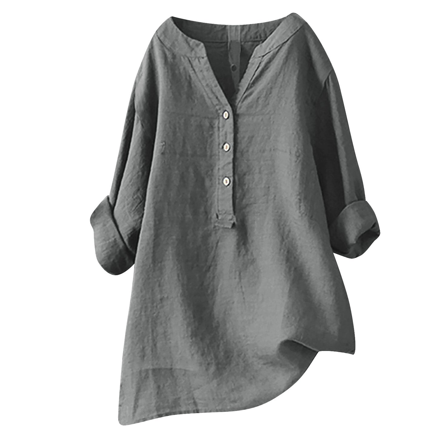 Women's Summer Loose Solid Color Shirt Cotton Blouses