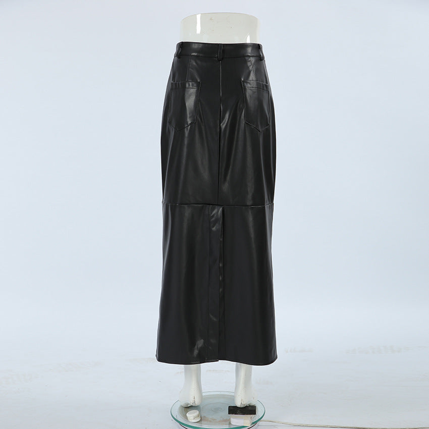 Leather Minimalist Style High Waist Slimming Skirts