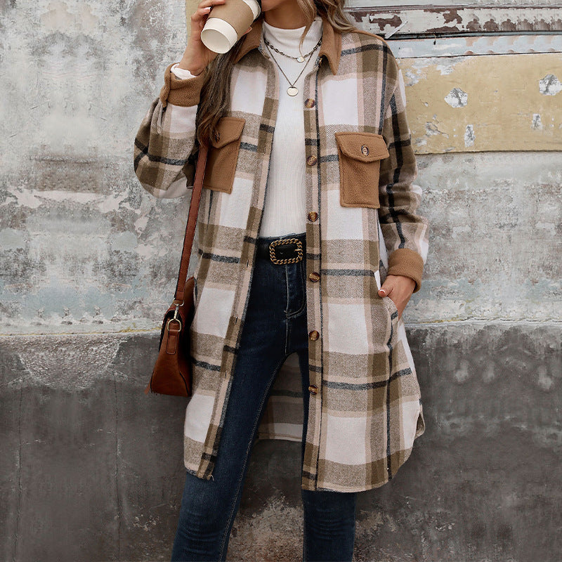 Women's Attractive Charming Brushed Plaid Long Coats