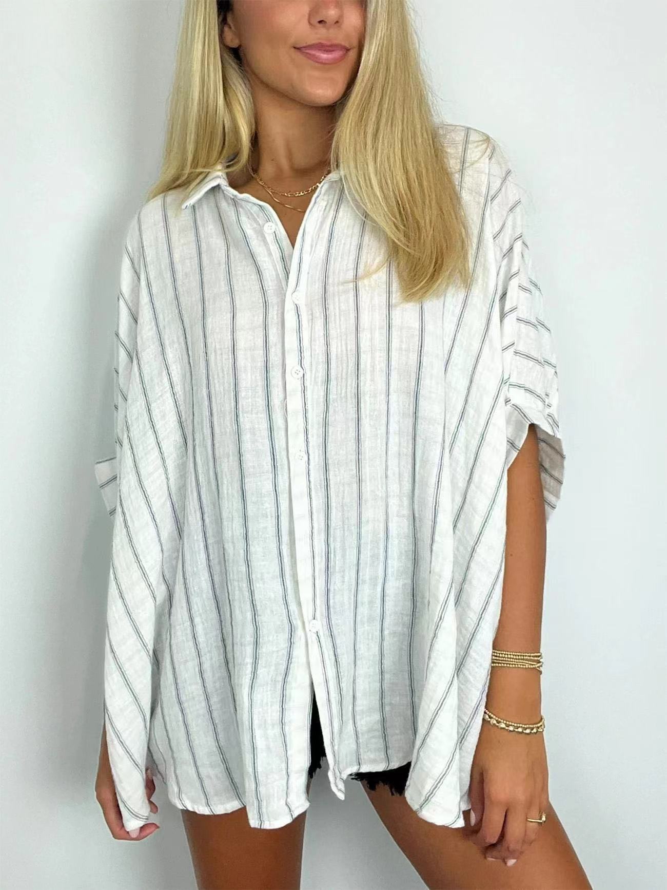 Women's Striped Print Loose Casual Shirt Blouses