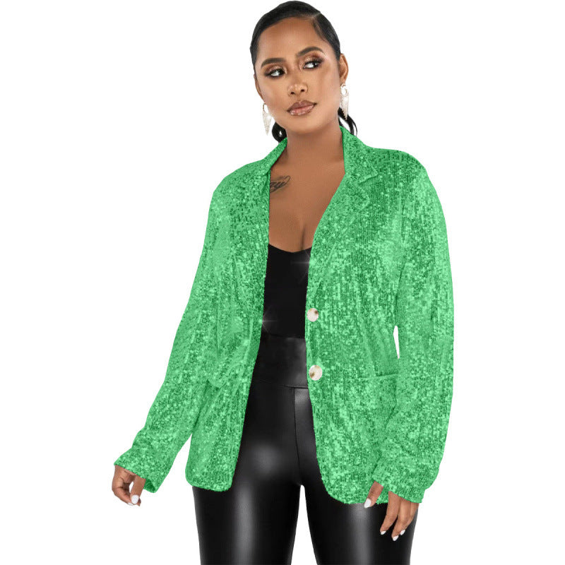 Women's Casual Long Sleeve Sequined Button Pocket Blazers