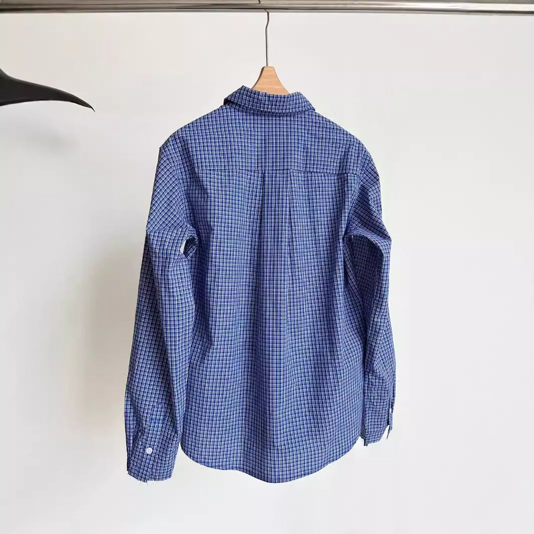 Chemise à carreaux bleue à manches longues pour femmes Chemisiers à la mode