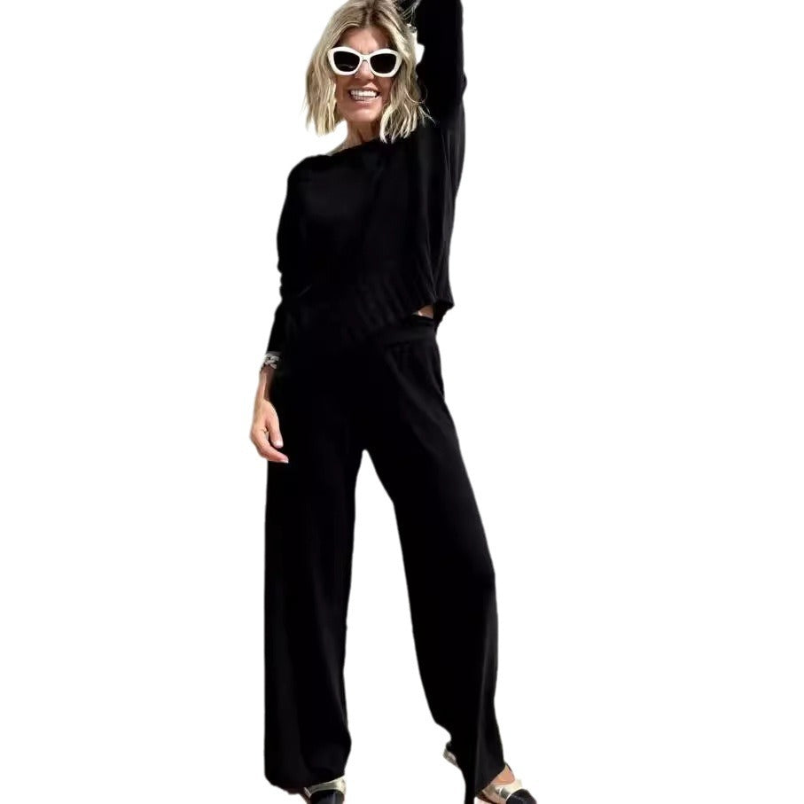 Women's Idle Style Knitted Fashion Casual Trousers Suits