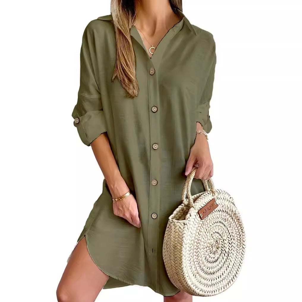 Women's Autumn Casual Long Sleeve Lapel Button Dresses