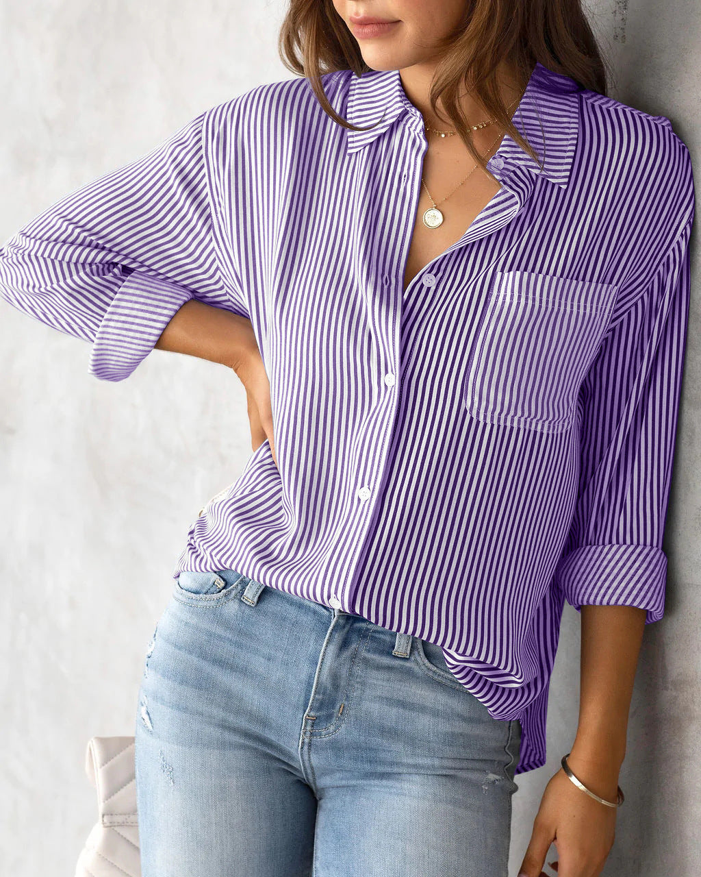 Women's Long-sleeved Shirt With Loose Leisure Stripes Blouses