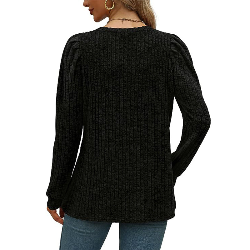 Women's Fashion Round Neck Puff Sleeve Loose Knitwear