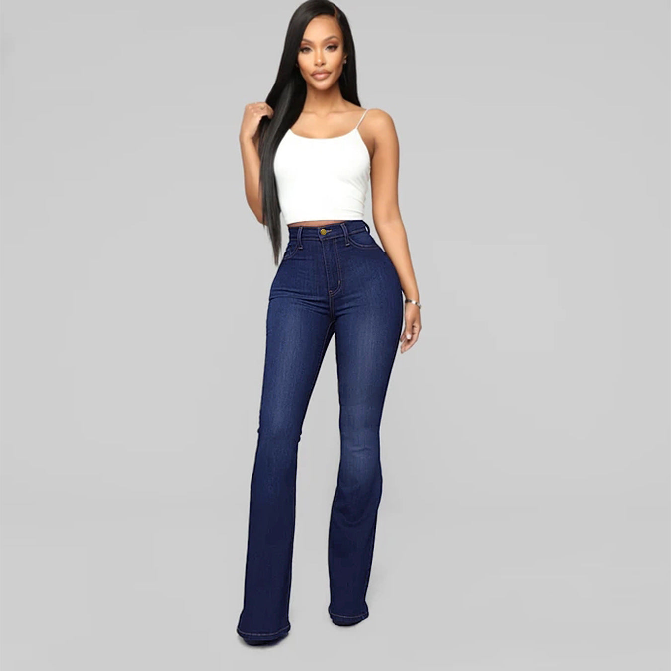 Women's Classic High Waist Slim Denim Horseshoe Pants