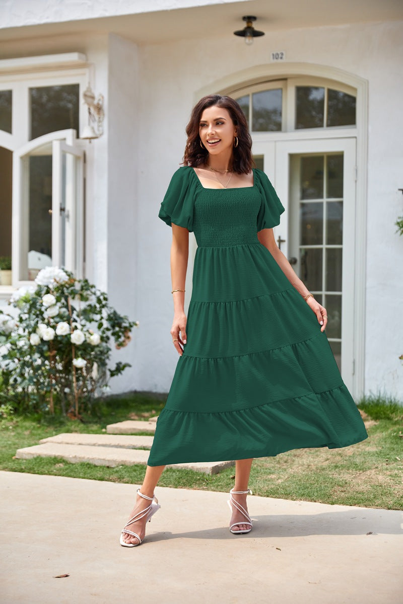 Women's Summer Square Collar Backless Puff Sleeve Dresses