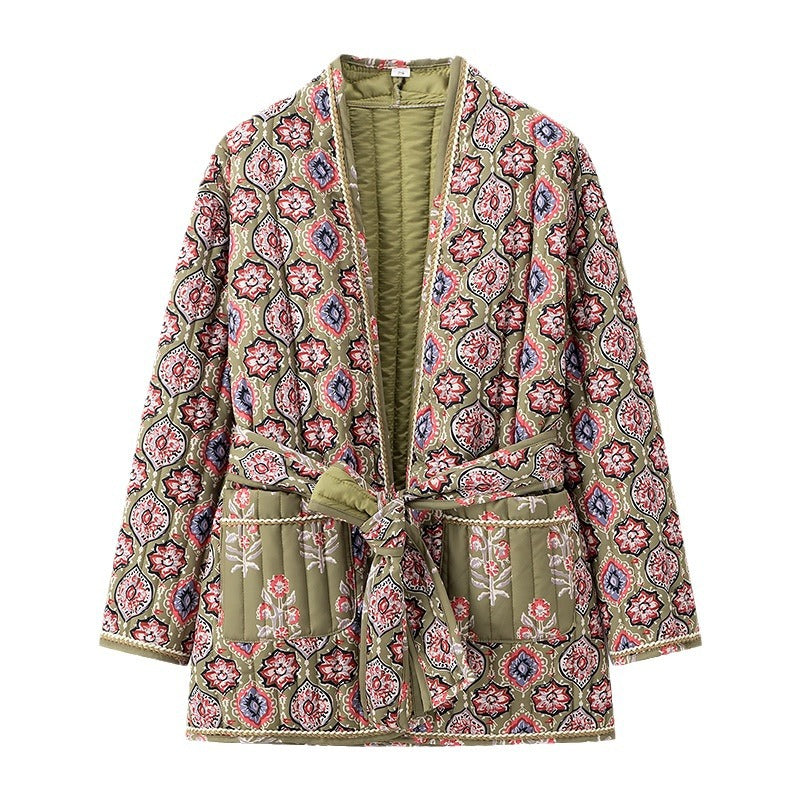 Women's Classic Creative Printed Pocket Cotton Coats