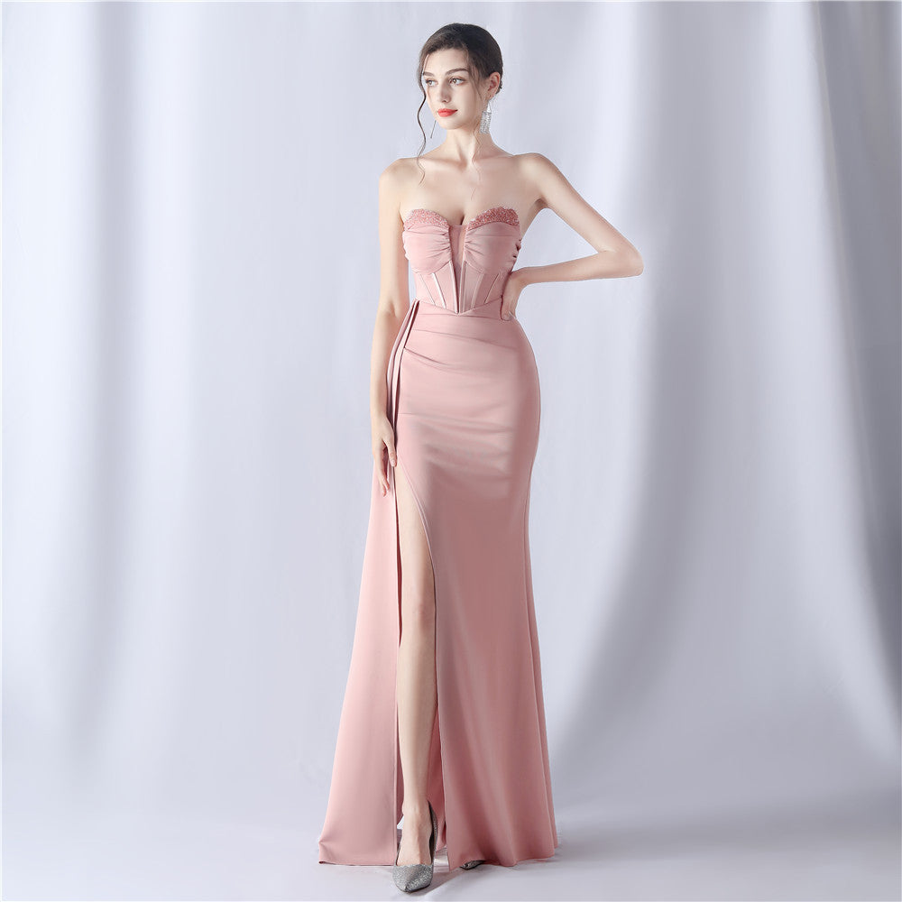 Shaping Fishbone Waist Binding Beads Dress Evening Dresses