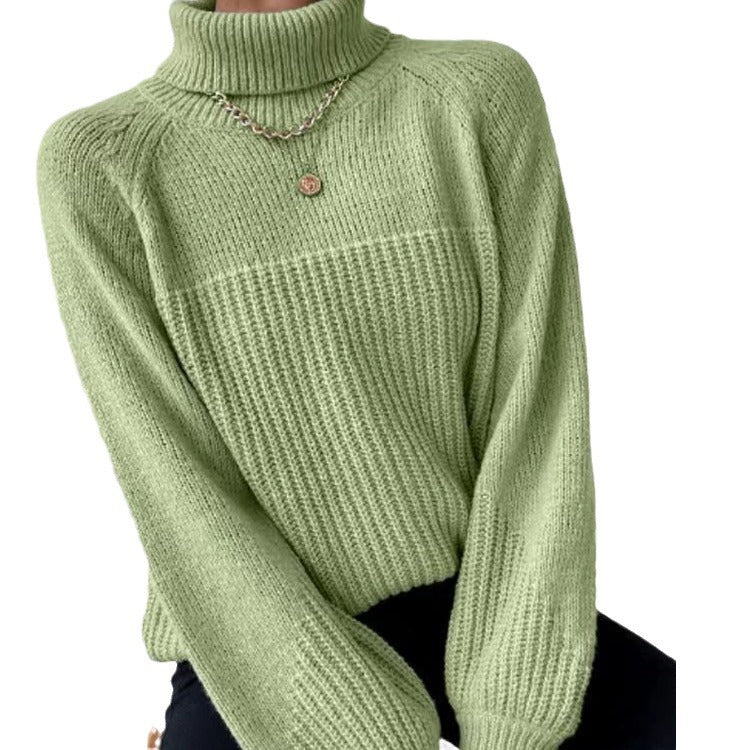 Women's Simple Lapel Raglan Sleeves Pullover Knitted Sweaters