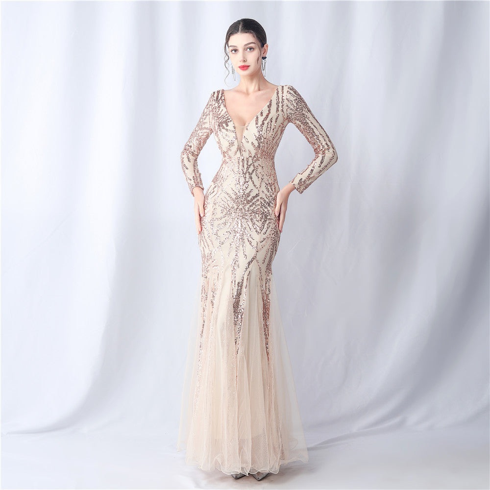 Mesh Sequin Dinner Party Host Long Evening Dresses