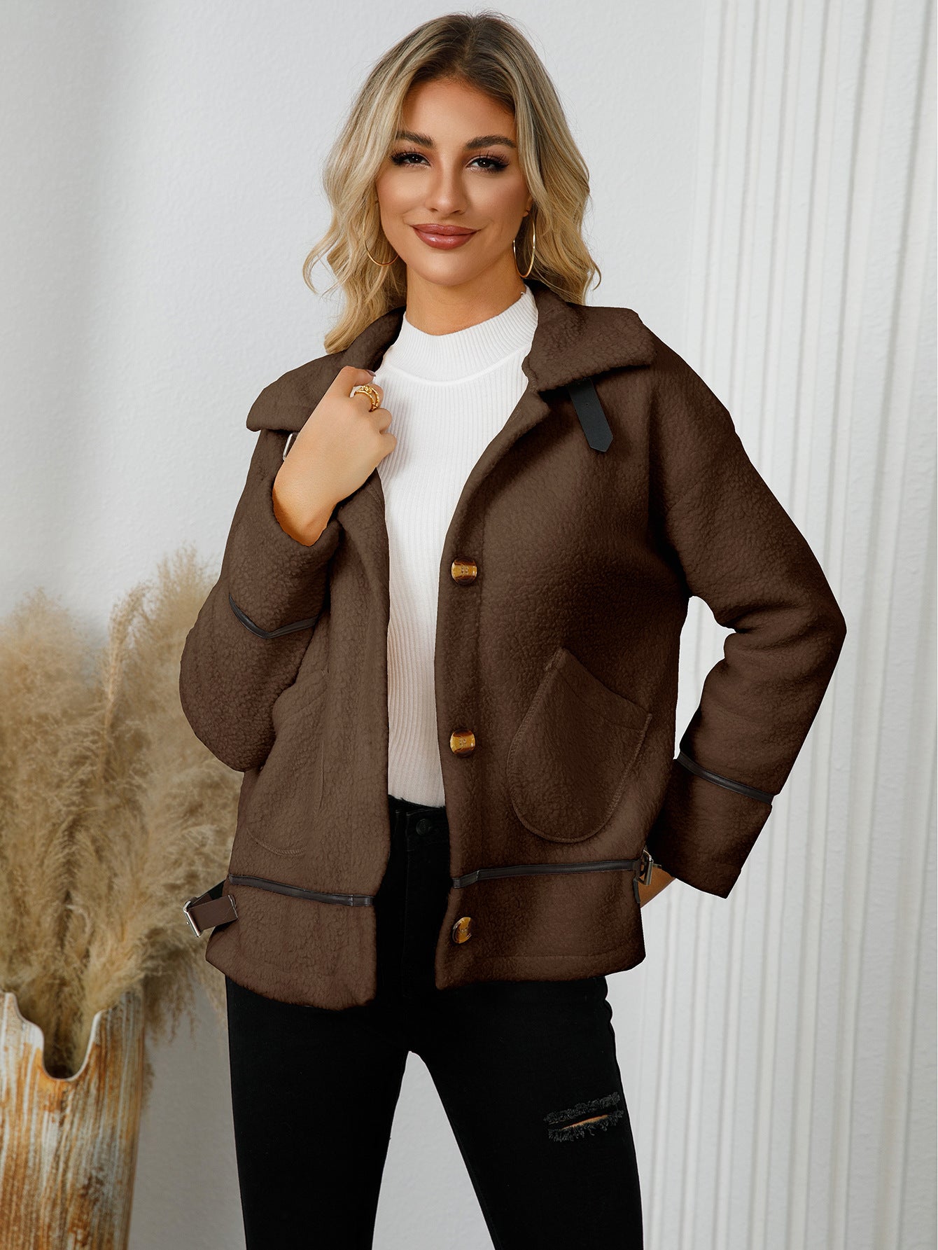 Women's Lapel With Buttons Wool Warm Jackets