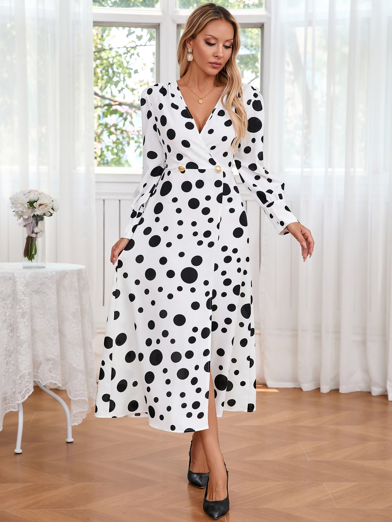 Women's Autumn Dress Sexy Long Sleeve Spotted Dresses